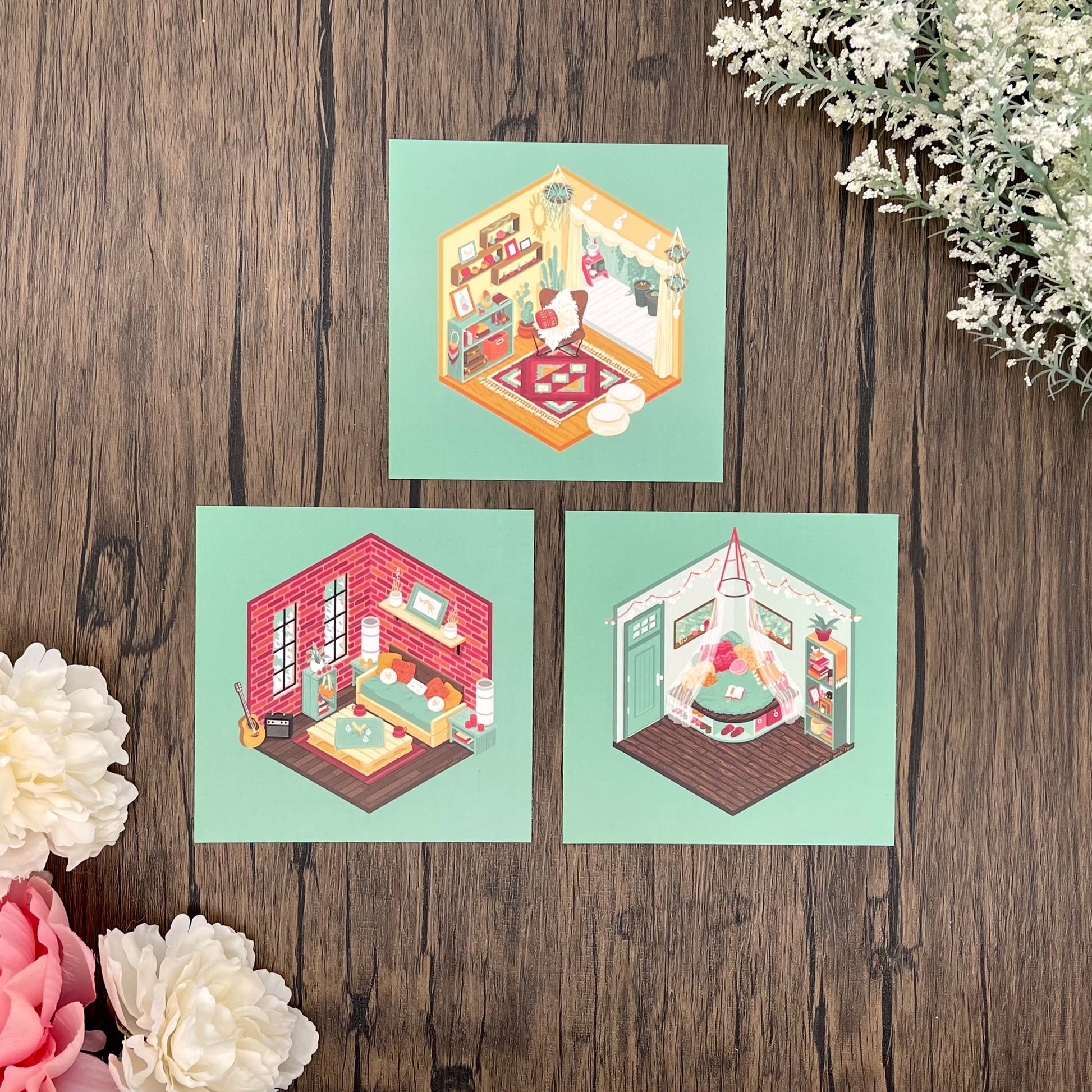 Isometric Dream Rooms - Mini Print Trio
