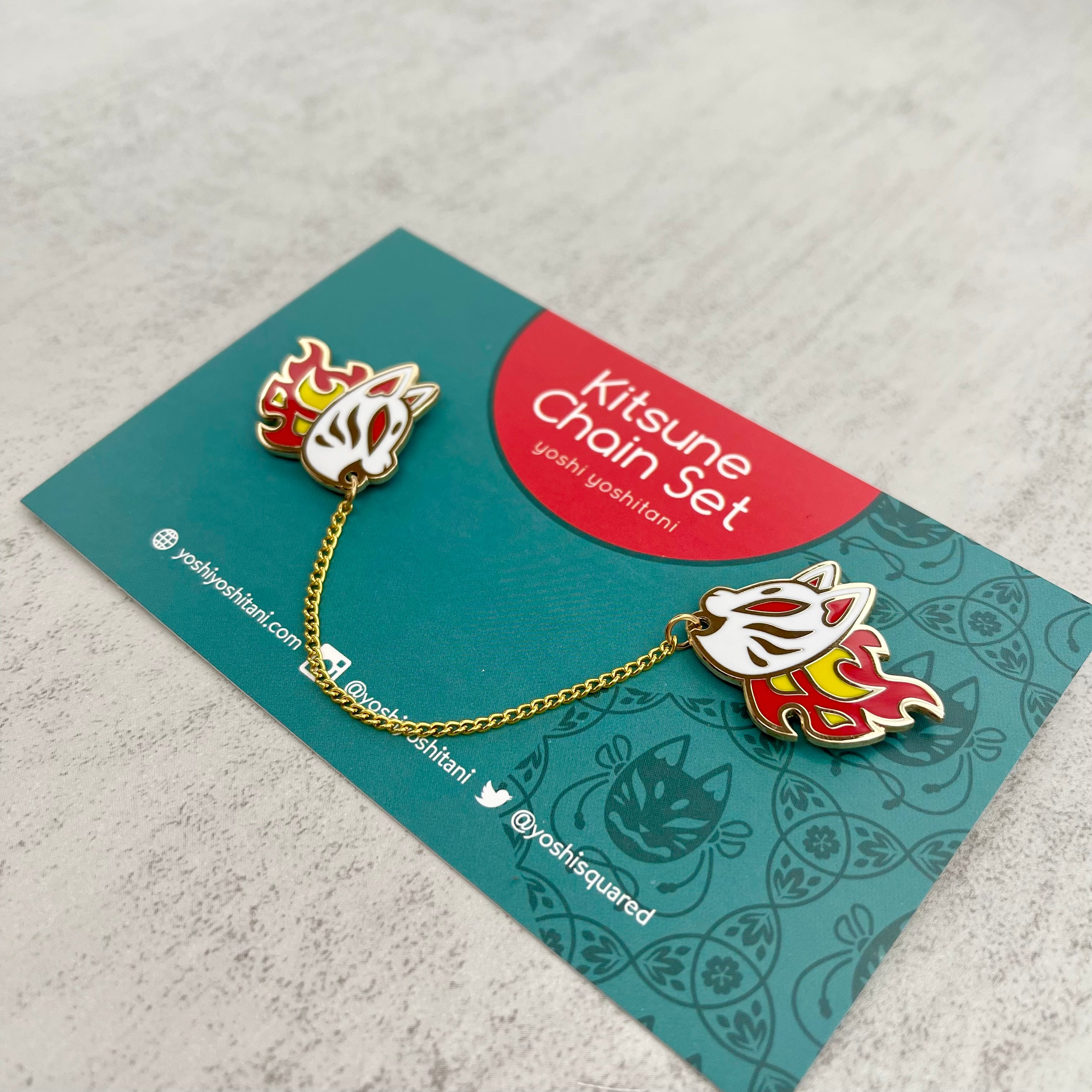 Kitsune White: Chain connected Enamel Pin