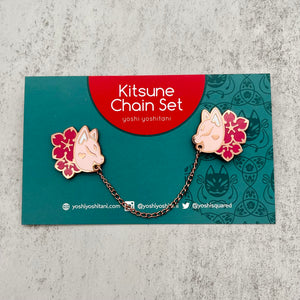 Kitsune Pink: Chain connected Enamel Pin