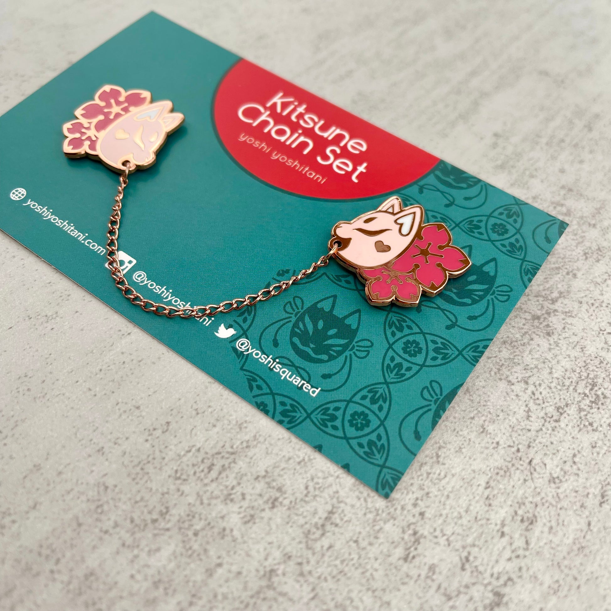 Kitsune Pink: Chain connected Enamel Pin