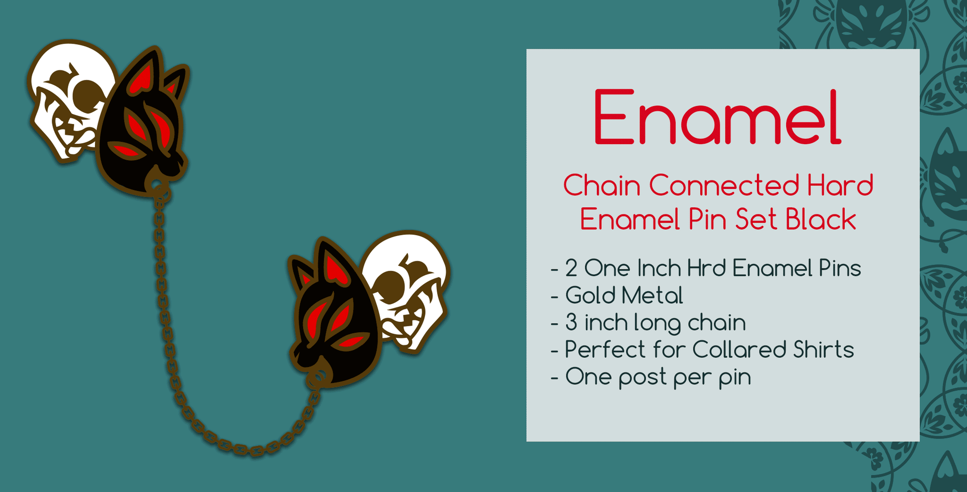 Kitsune Black: Chain connected Enamel Pin