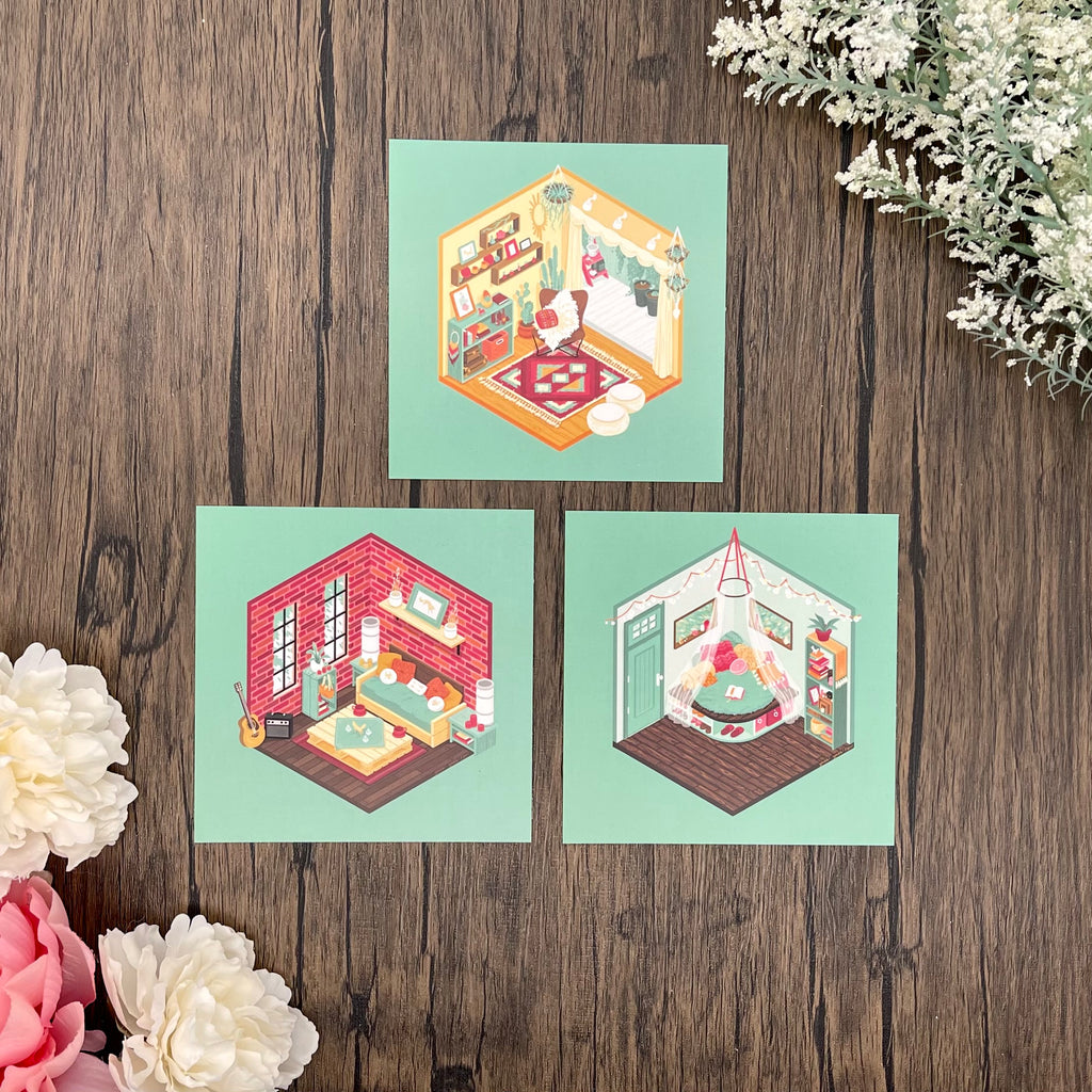 Isometric Dream Rooms - Mini Print Trio