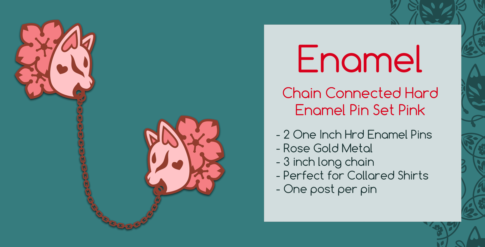 Kitsune Pink: Chain connected Enamel Pin